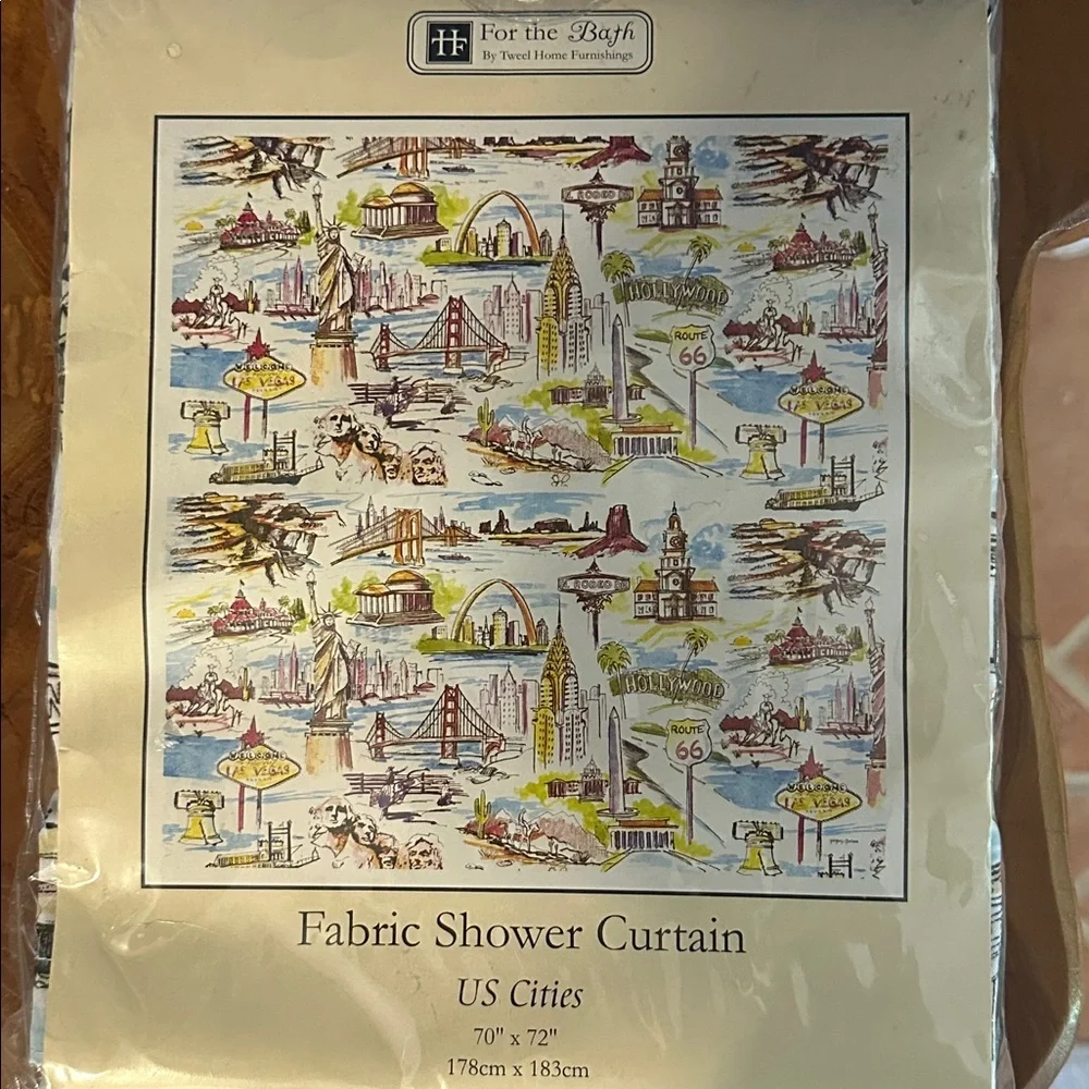NWT Gorham Western Landscape Polyester Fabric  Shower Curtain - Blue and Brown